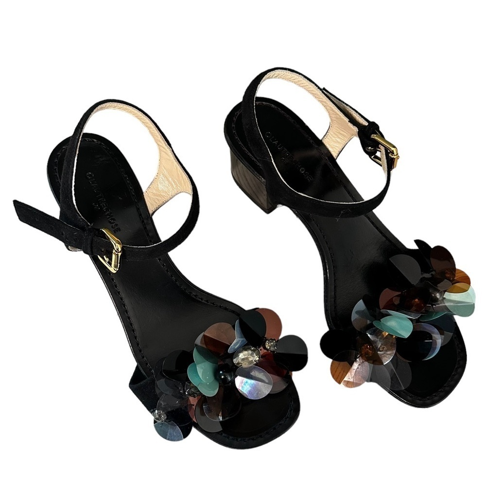 L’autre Chose | Black Open Toe Jeweled Block Heels Size 37
